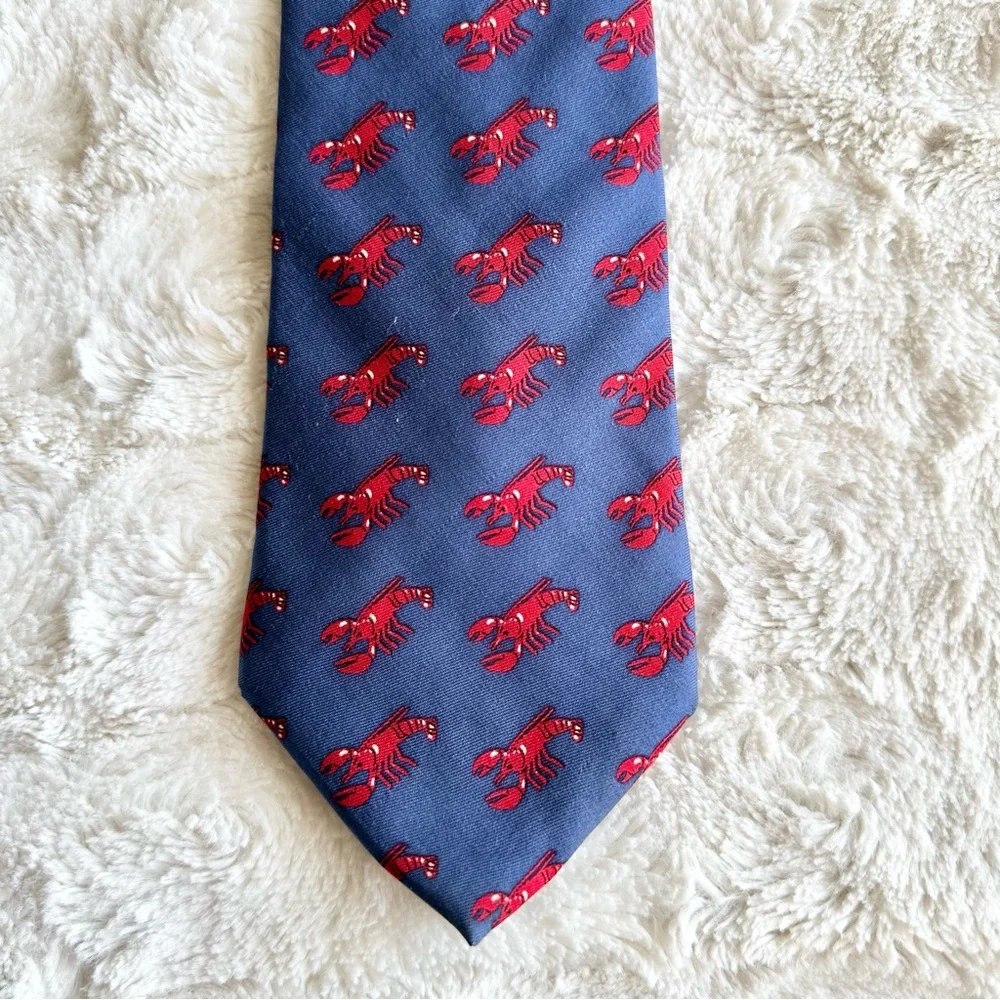 Vintage Tommy Hilfiger Necktie Mens Blue Lobster Coastal Nautical Silk USA Vtg